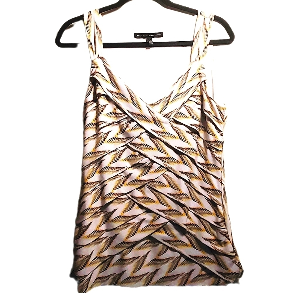 White House Black Market Layered V Neck Top Size Medium Sleeveless Summer Chic